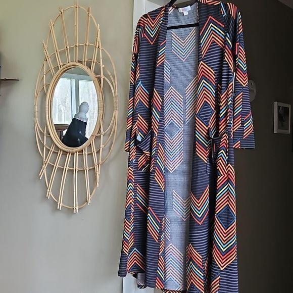 LulaRoe Sarah Open Front Duster Cardigan with Colorful Chevron Stripes Sz S NWT - Picture 15 of 15